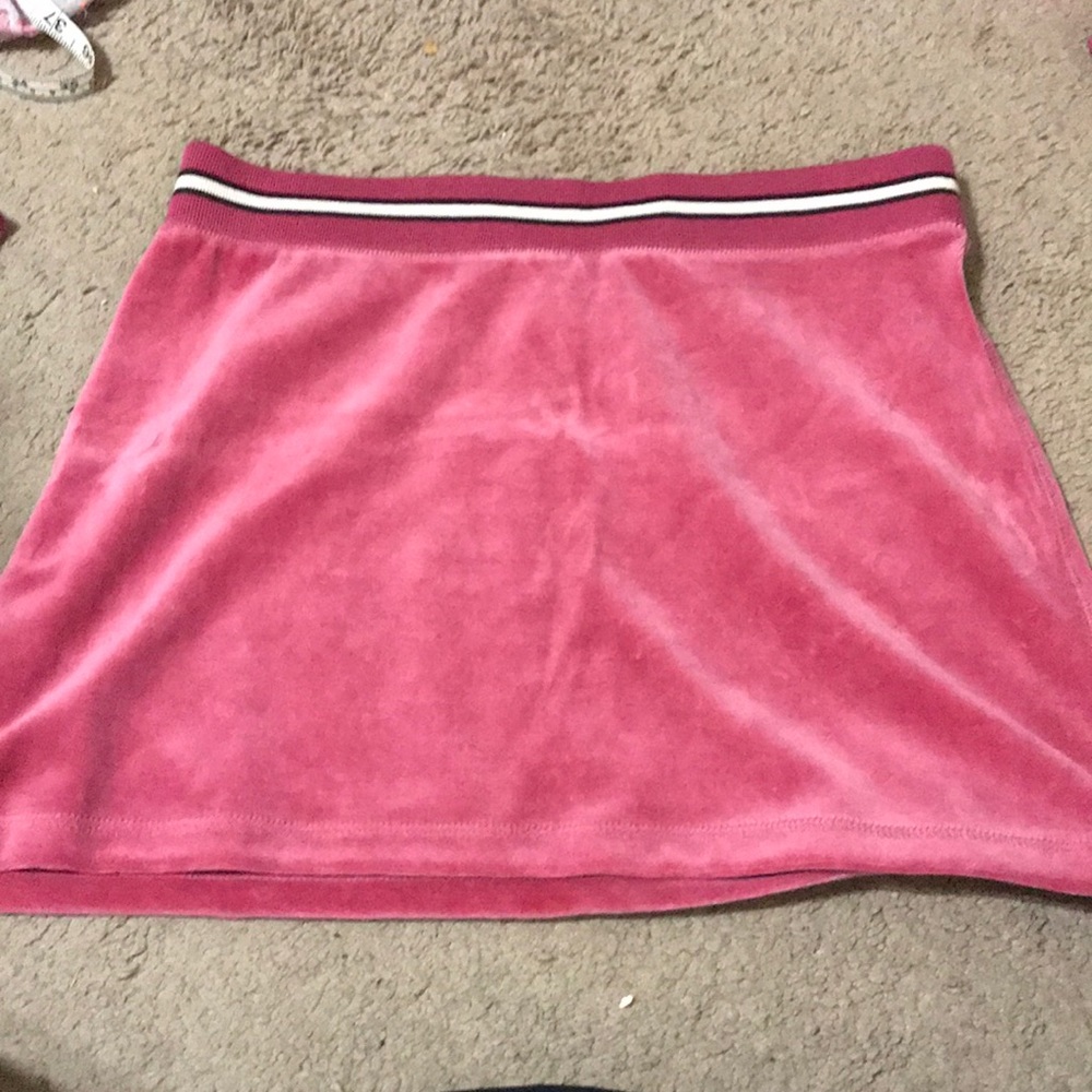 2 piece velour matching skirt and zip up jacket.